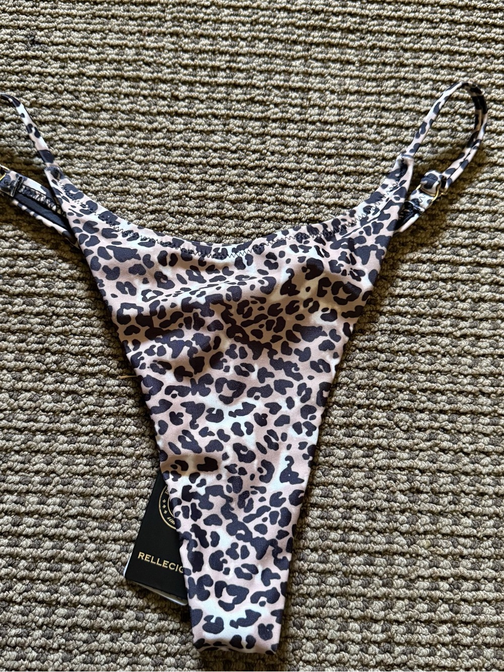 RELLECIGA Leopard-Print High-Cut Bikini Bottom in Beige & Black
